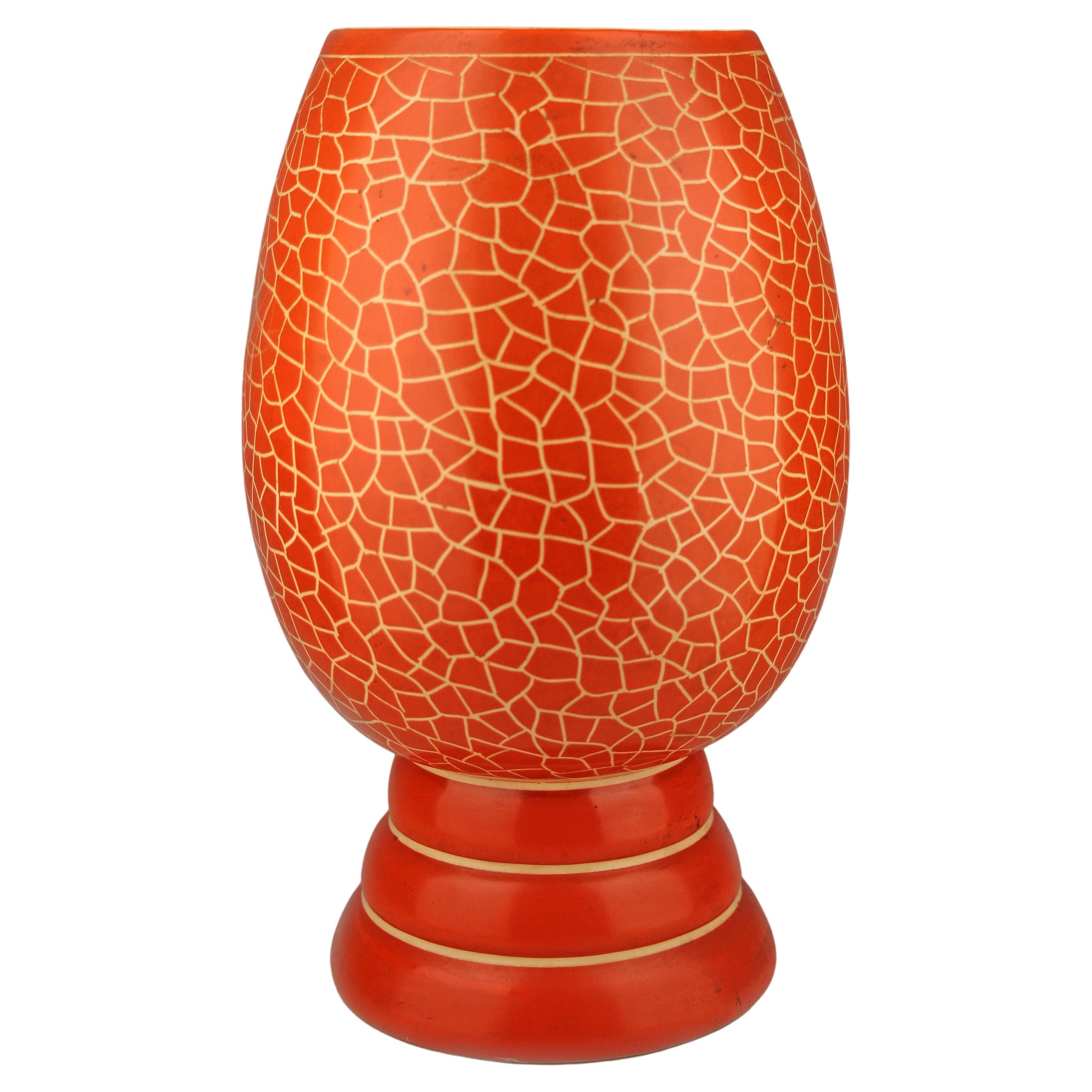 Mid-20th Century Modern Deruta-Like Italian Orange Glazed Ceramic Painted Vase For Sale