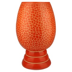 Mid-20th Century Modern Deruta-Like Italian Orange Glazed Ceramic Painted Vase
