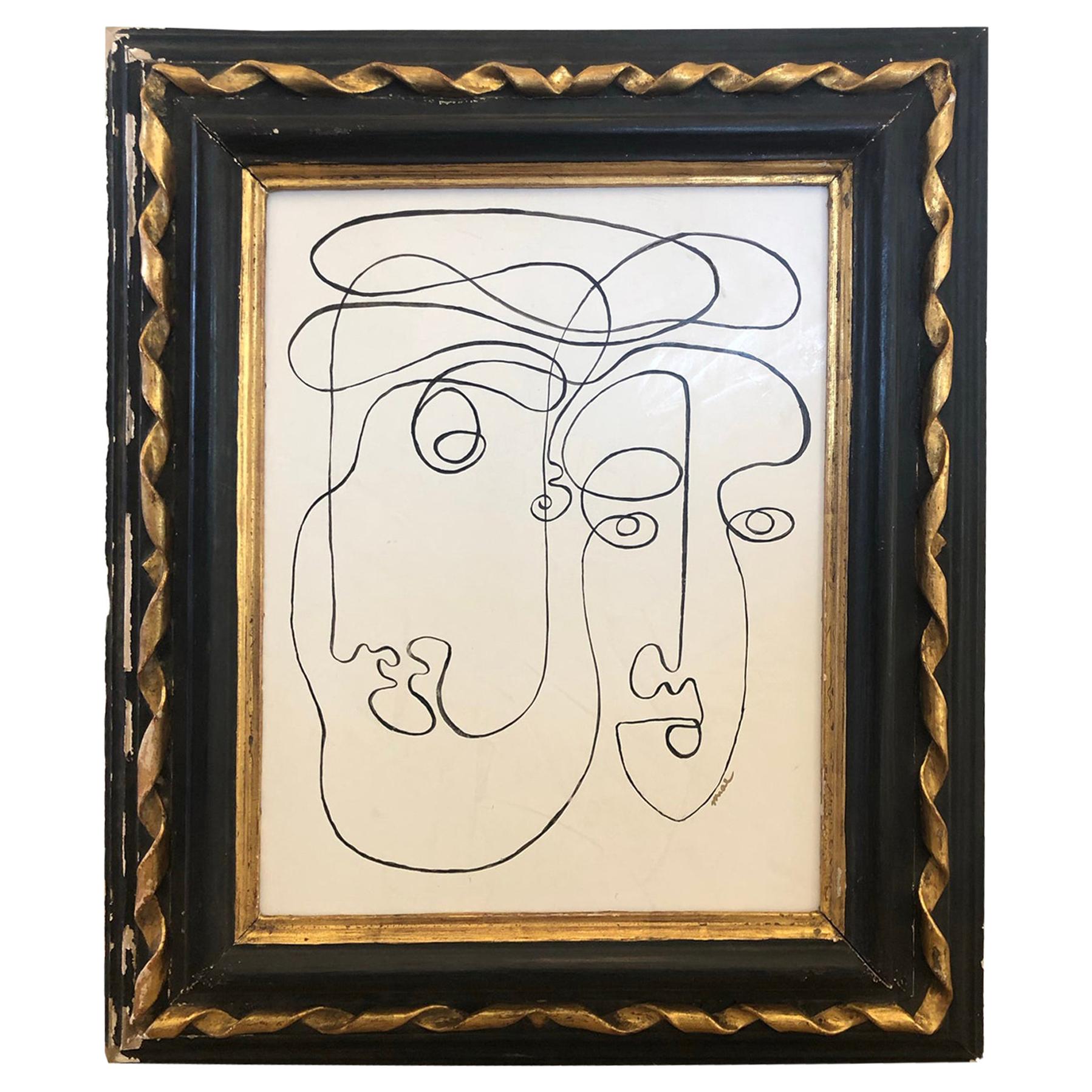 Mid 20th Century "Modern Duo" Painting on Venetian Plaster, Framed