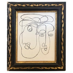 Mid 20th Century "Modern Duo" Painting on Venetian Plaster, Framed