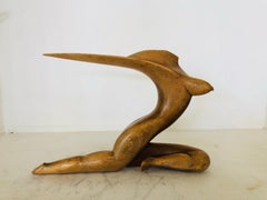 Mid-20th Century Modern Hand Carved Wooden Female Nude Sculpture