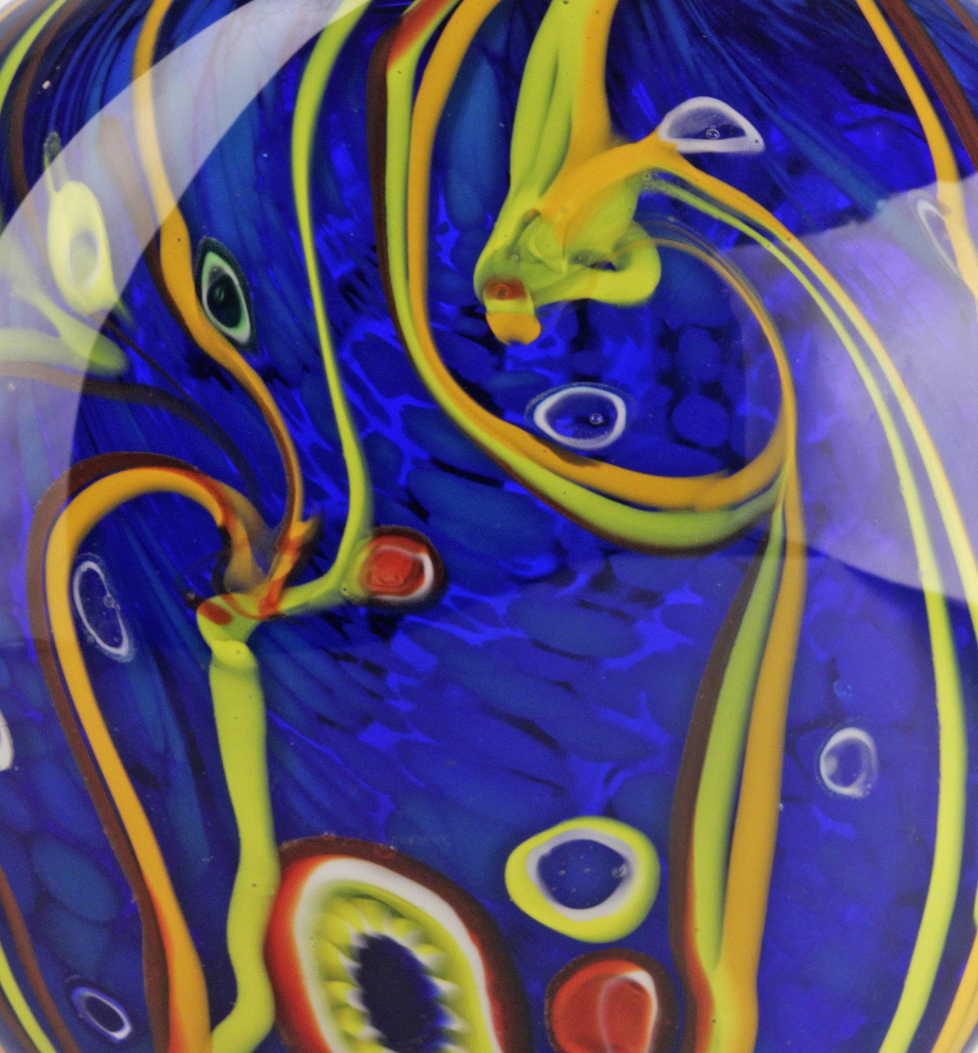 Vaso in vetro di Murano blu smaltato colorato di design italiano della metà del 20° secolo in vendita 1