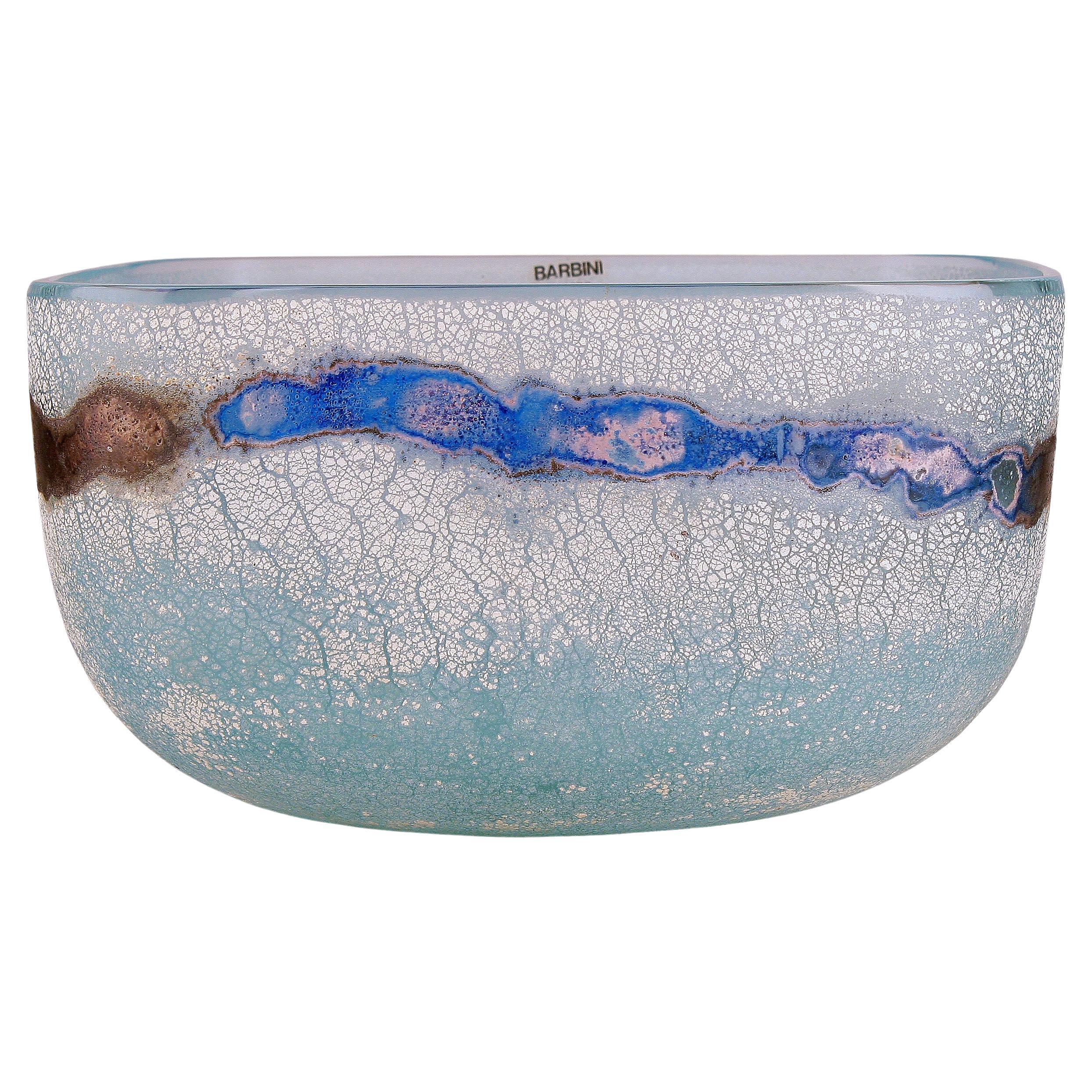 Mid-20th Century Modern Italian Frosted Murano Glass Scavo Bowl by A. Barbini For Sale