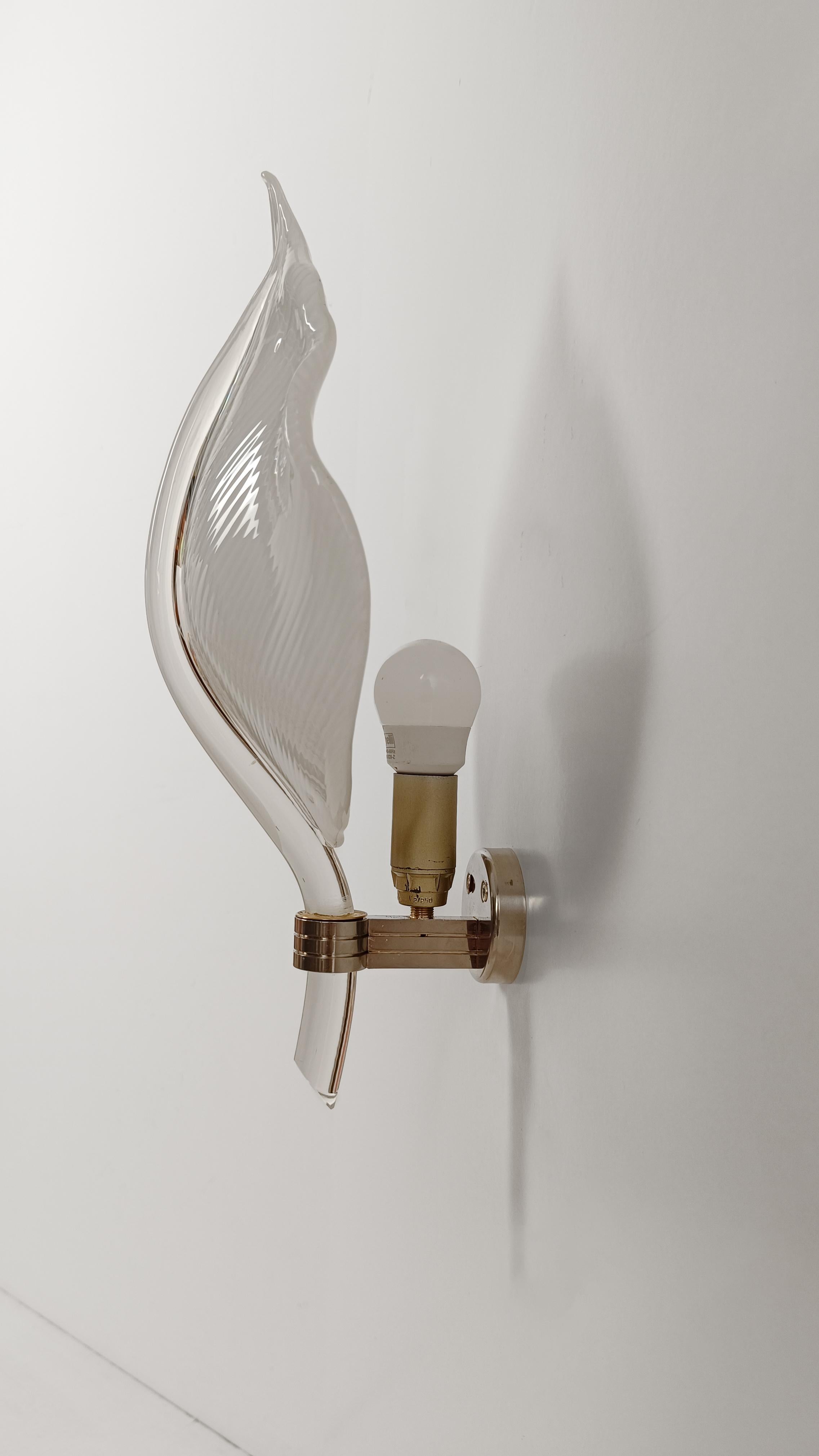 Applique à feuilles du milieu du XXe siècle en verre de Murano rayé blanc, Italie, années 60 en vente 12