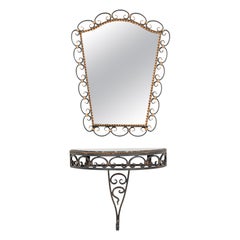 Mid-20th Century Modern Mirror with Console Table Wrought Iron Frame