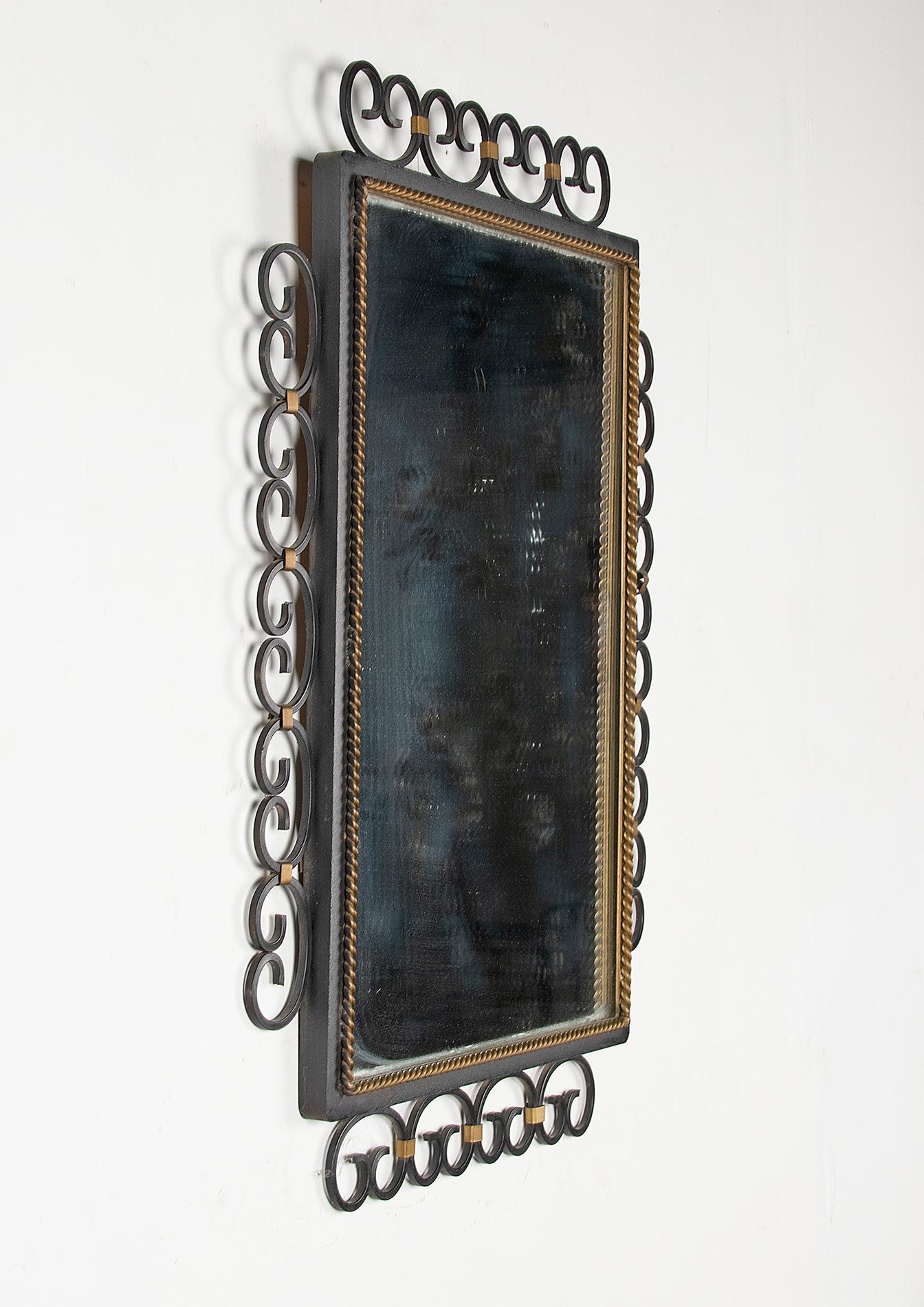 Hand-Crafted Mid-20th Century Modern Mirror with Wrought Iron Frame