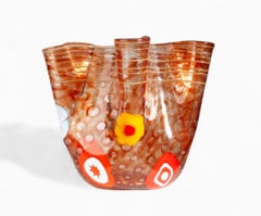 Mid-20th Century Modern Orange Murano Glass 'Fazzoletto' Vase with Folds, Italy