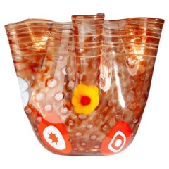 Mid-20th Century Modern Orange Murano Glass 'Fazzoletto' Vase with Folds, Italy