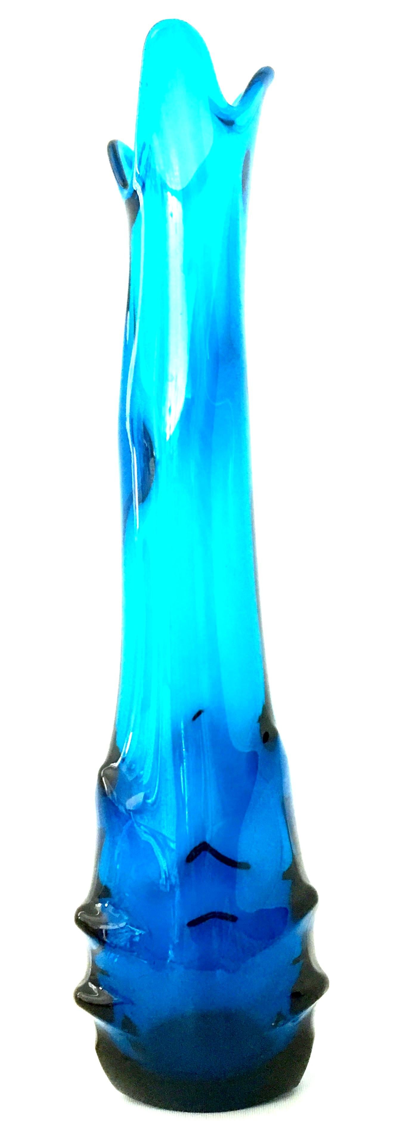 Mid-20th century modern Scandinavian vibrant blue organic form slag and rib blown art glass 19