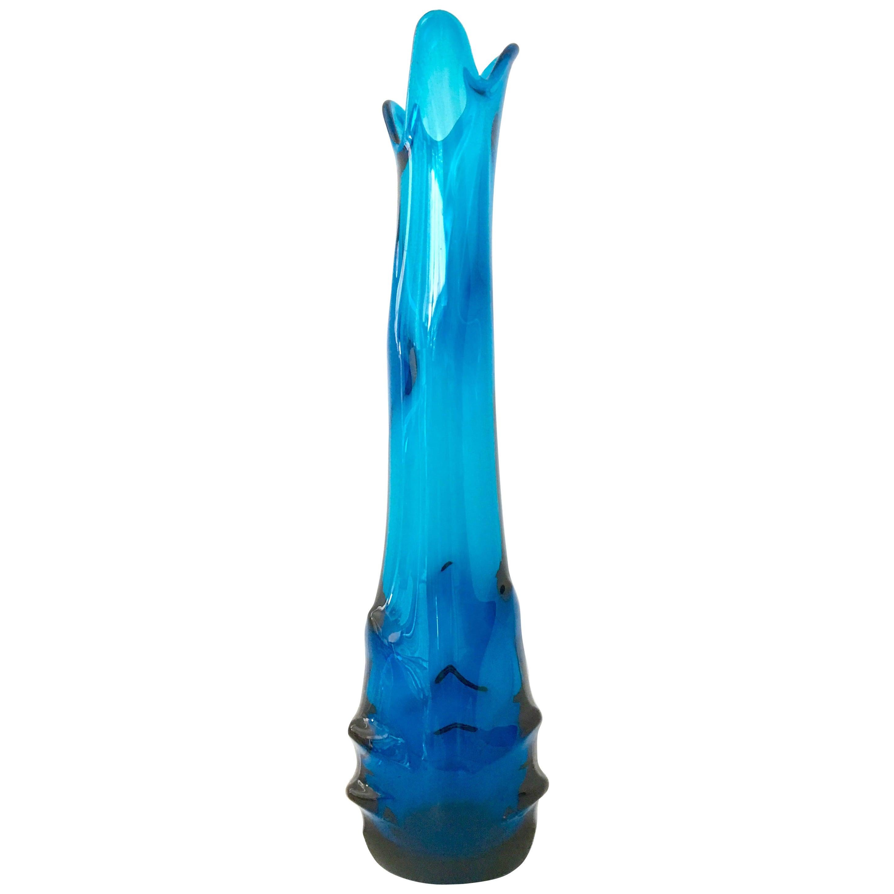 Mid-20th Century Modern Organic Form Slag and Rib Art Glass Vase For Sale