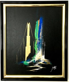 Mid-20th Century Modern Original Oil on Canvas "Cityscape" Painting-Signed