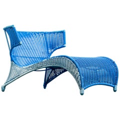 Mid-20th Century Modern Pool Sun Lounger in Two-Tone Blue