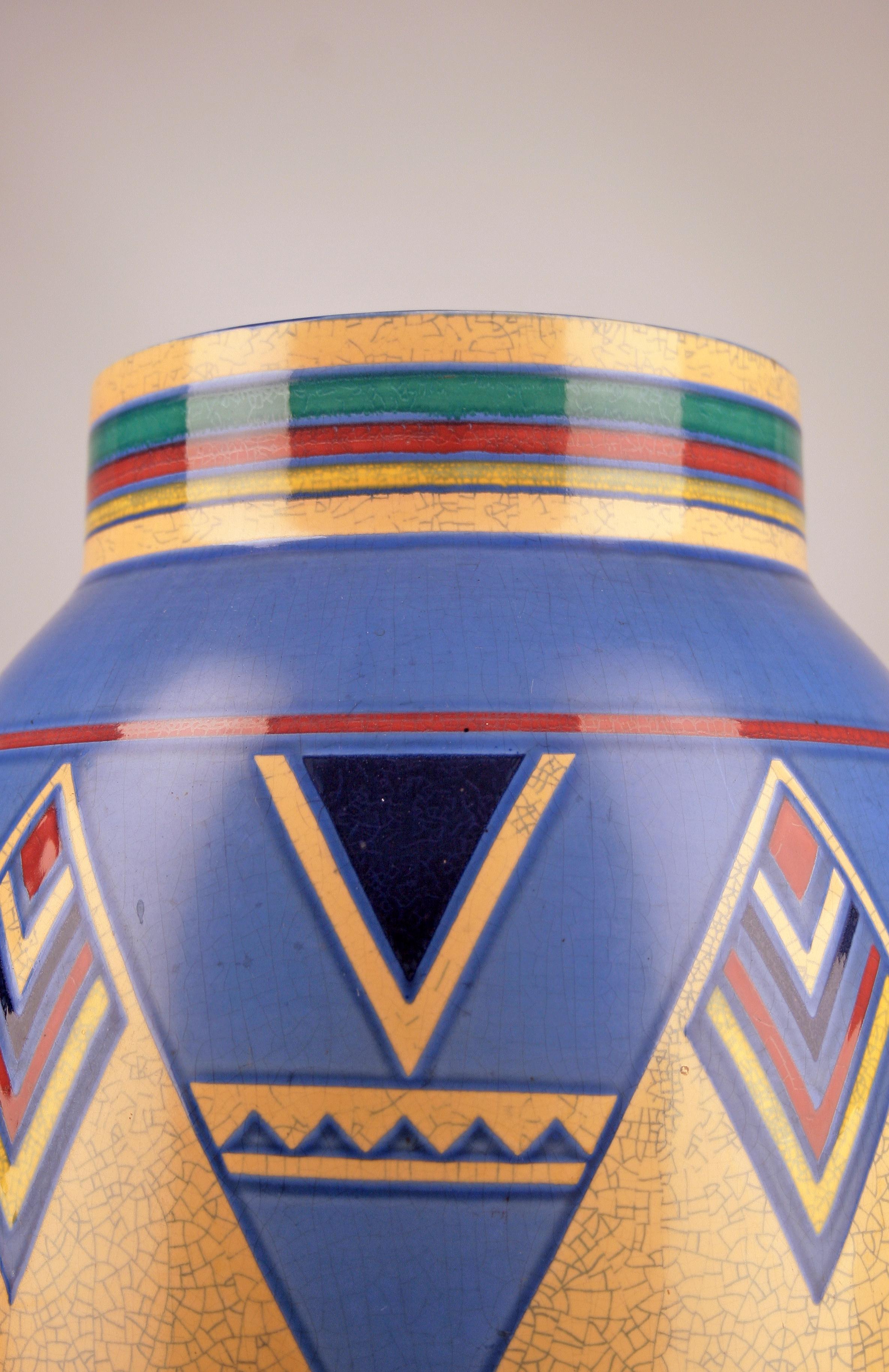 Mid-Century Modern Mid-20th Century Modern Post-War Painted Glazed Ceramic Vase from West Germany For Sale