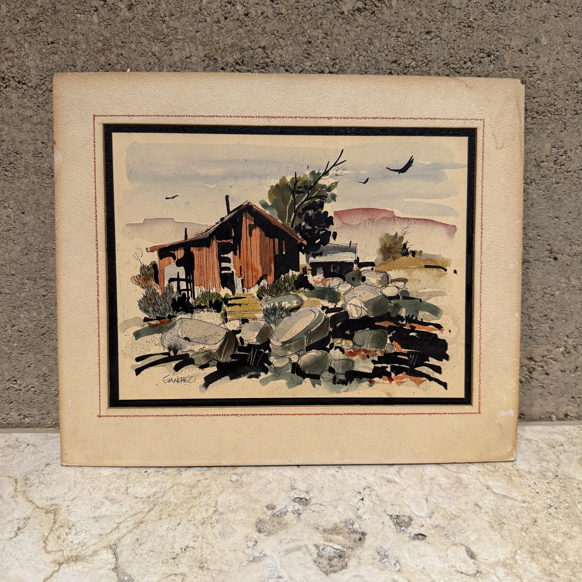 Moderne Ranchlandschaft, Aquarellfarbe auf Papier, signiert Sanchez, Mitte des 20. Jahrhunderts im Angebot 6