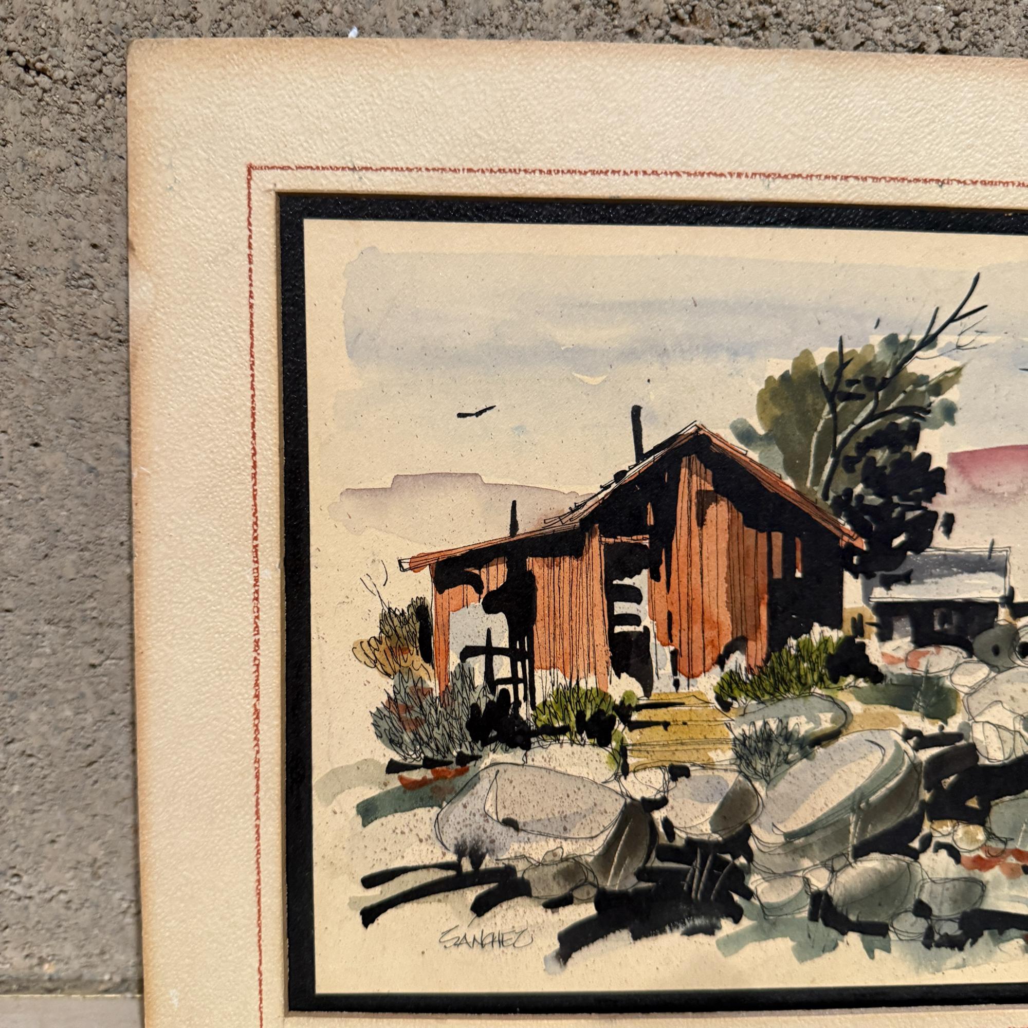 Moderne Ranchlandschaft, Aquarellfarbe auf Papier, signiert Sanchez, Mitte des 20. Jahrhunderts im Angebot 8
