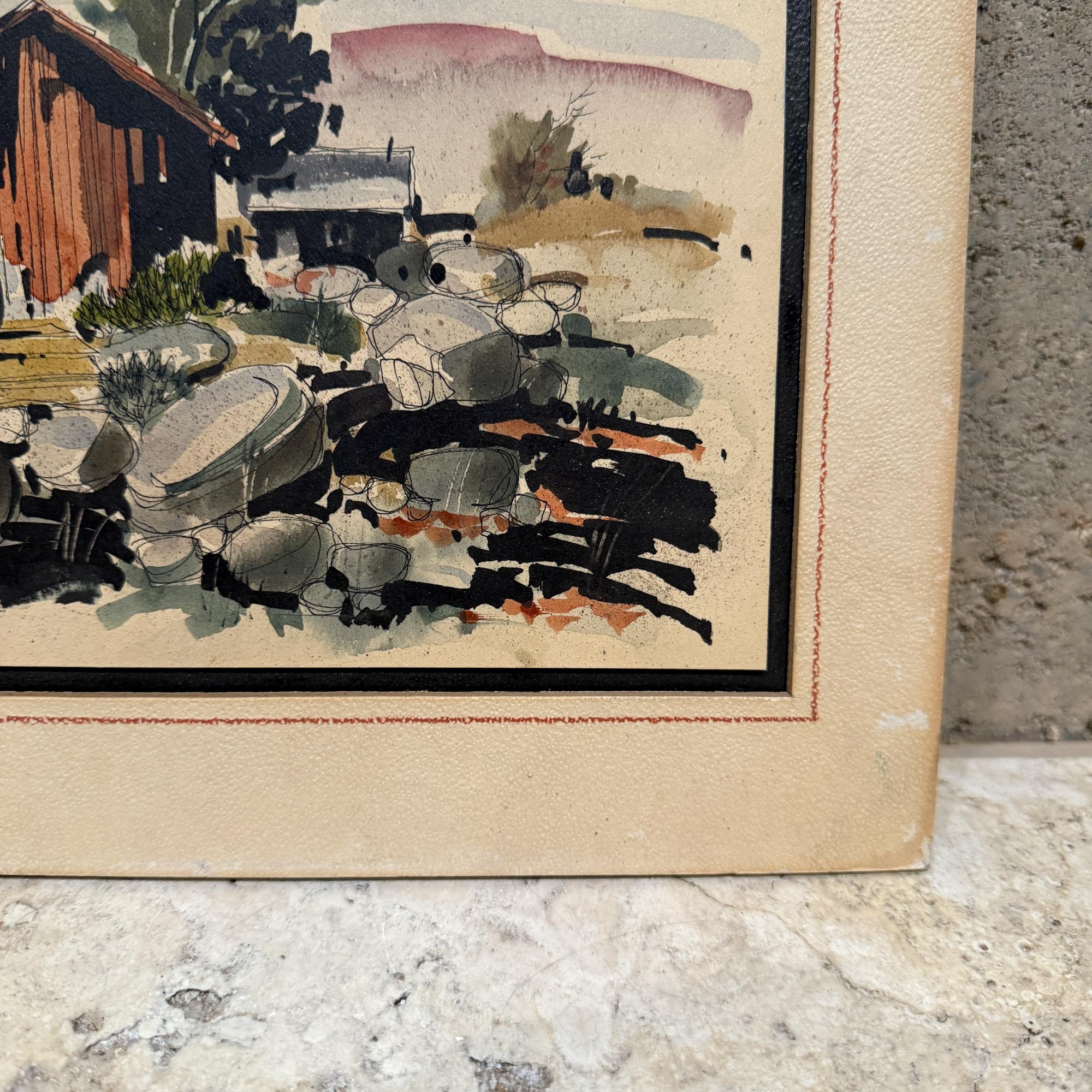 Moderne Ranchlandschaft, Aquarellfarbe auf Papier, signiert Sanchez, Mitte des 20. Jahrhunderts im Angebot 9