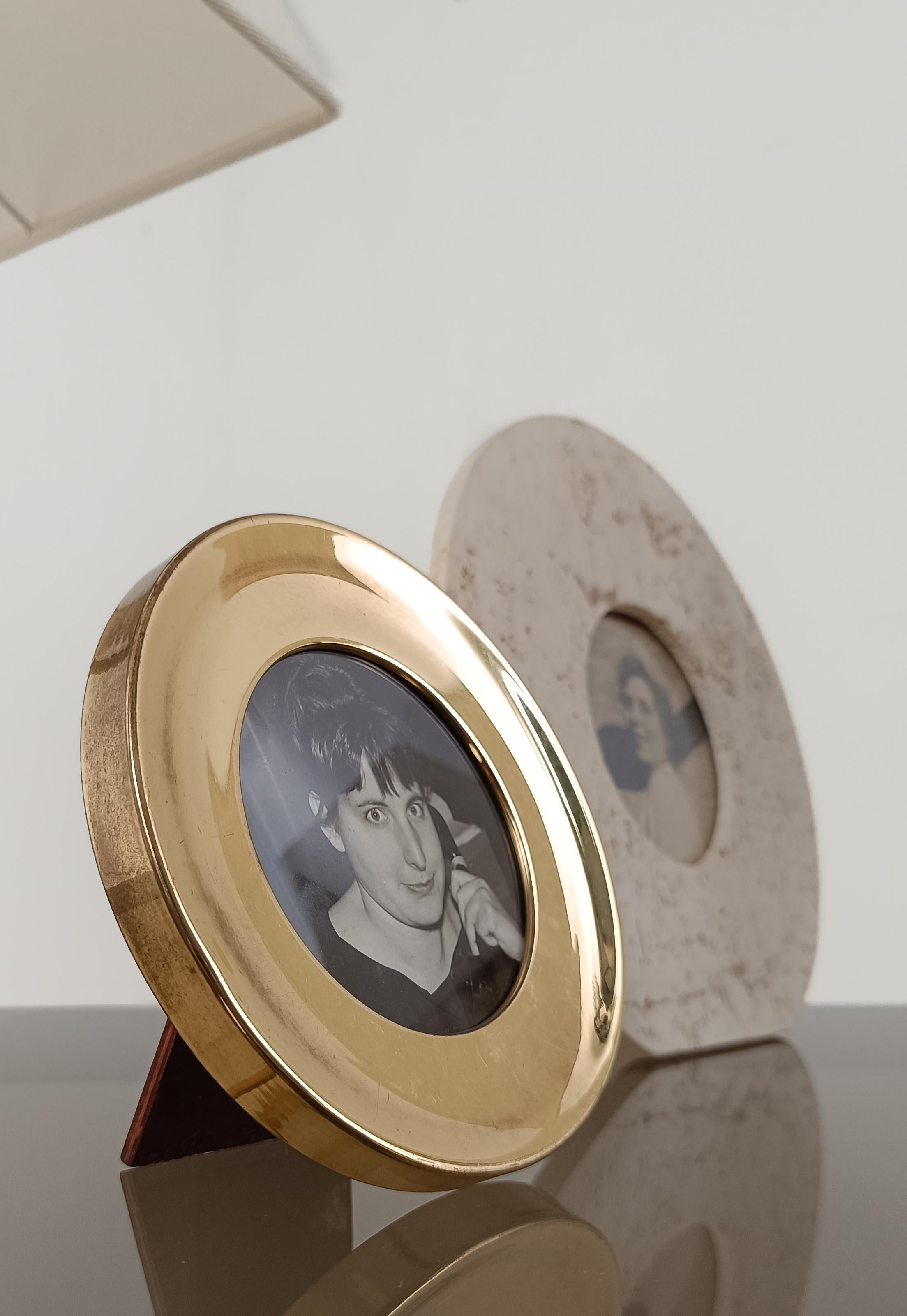 Mid-20th Century Modern Round Brass Picture Frame, Italy 70s For Sale 2