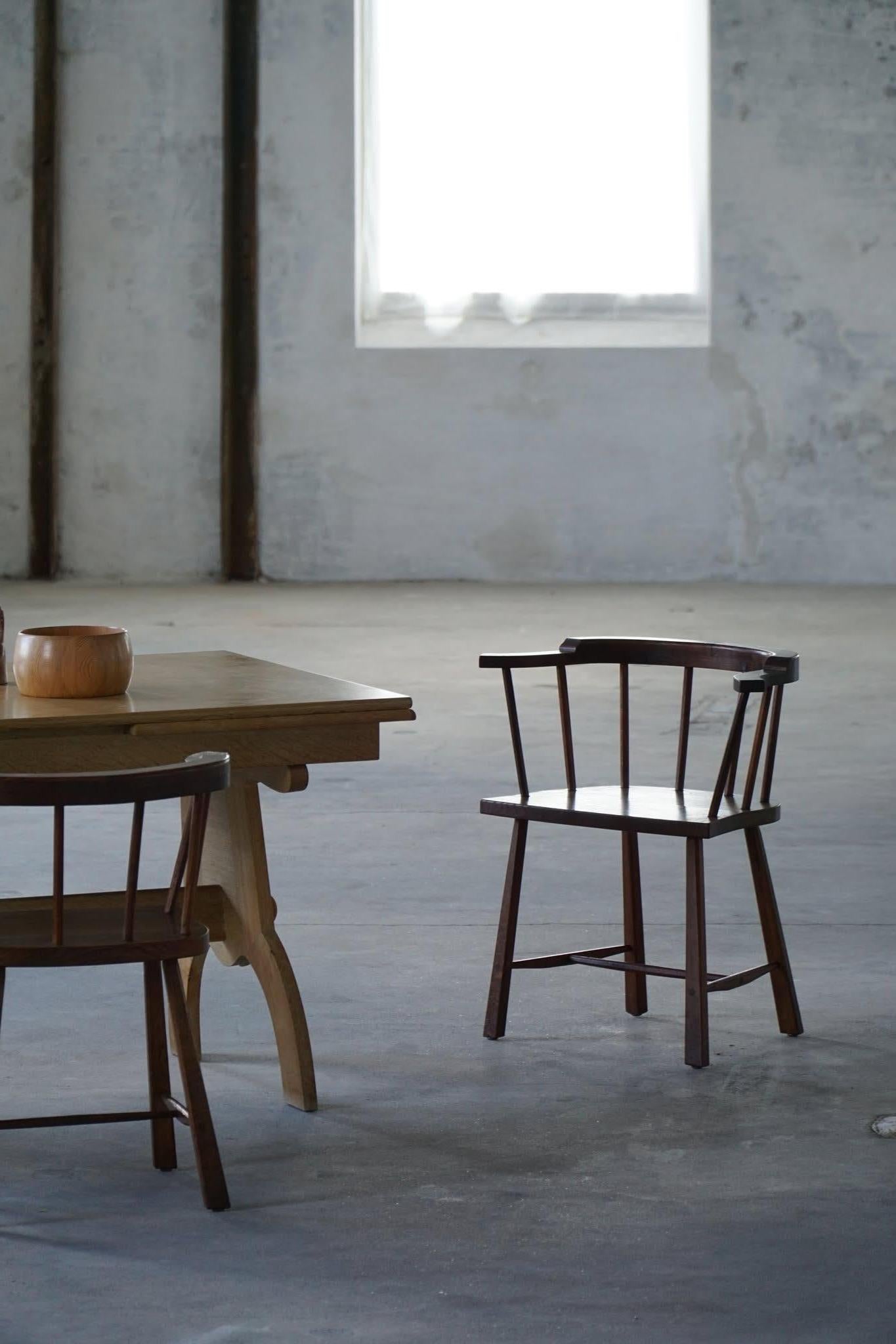 Mid-20th Century Modern, Set of 8 Danish Spindle Back Chairs in Solid Oak For Sale 6