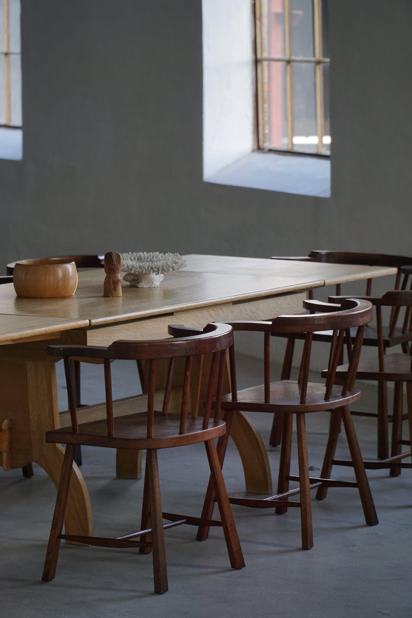 Mid-20th Century Modern, Set of 8 Danish Spindle Back Chairs in Solid Oak For Sale 7