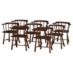 Mid-20th Century Modern, Set of 8 Danish Spindle Back Chairs in Solid Oak