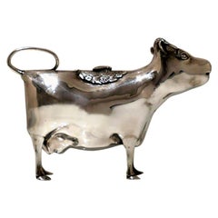 Mid-20th Century Modern Sterling Silver Cow Creamer London 1964 Carrington & Co.