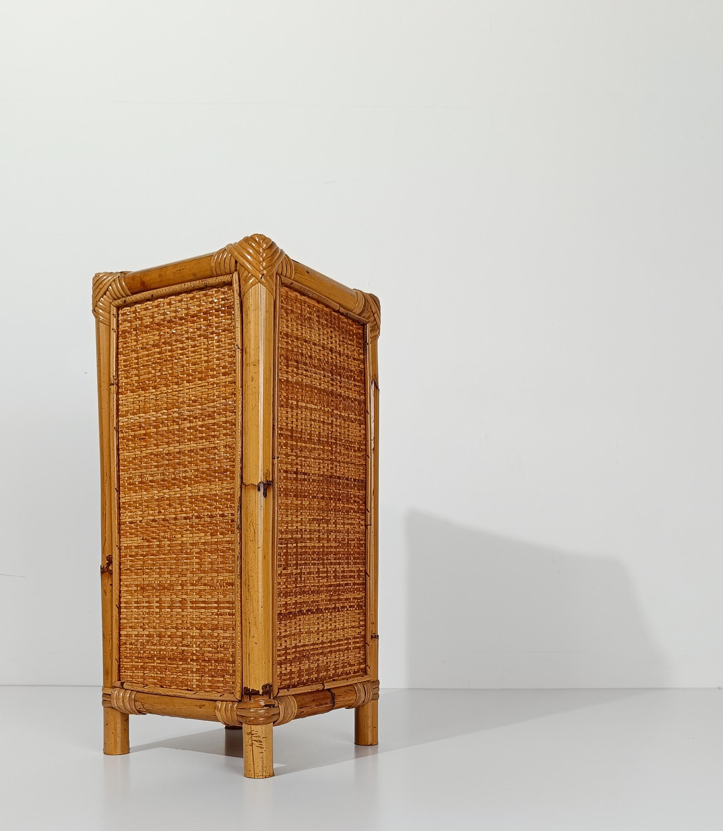 Mid 20th Century Modern Umbrella Stand in Bamboo, Cane and Rattan Webbing, Italy In Good Condition For Sale In Roma, IT