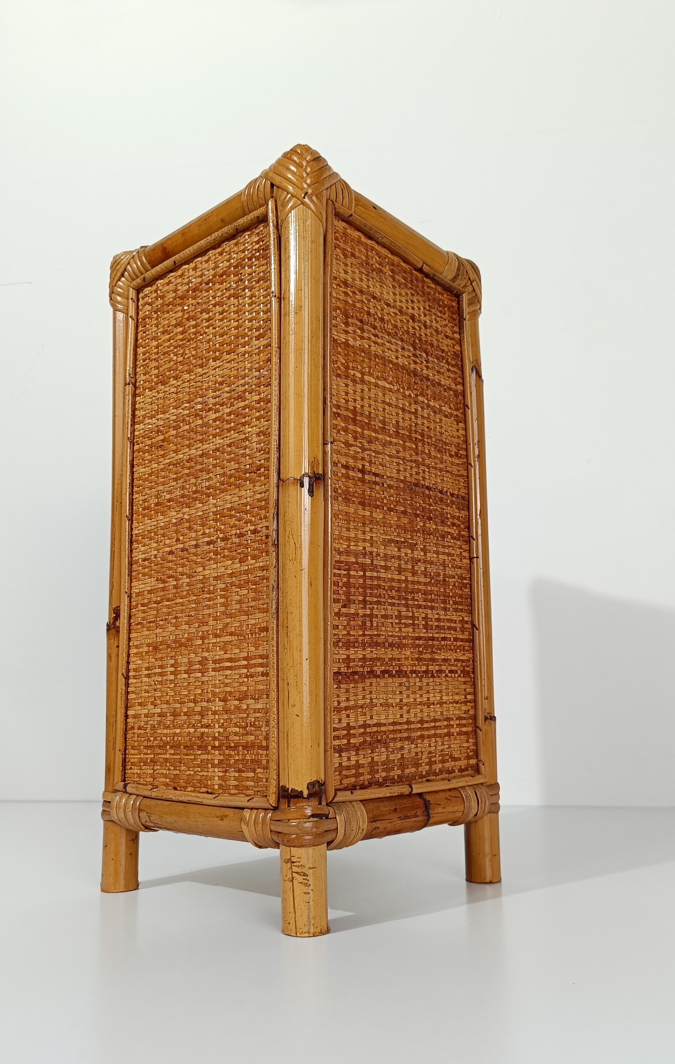Mid 20th Century Modern Umbrella Stand in Bamboo, Cane and Rattan Webbing, Italy For Sale 2