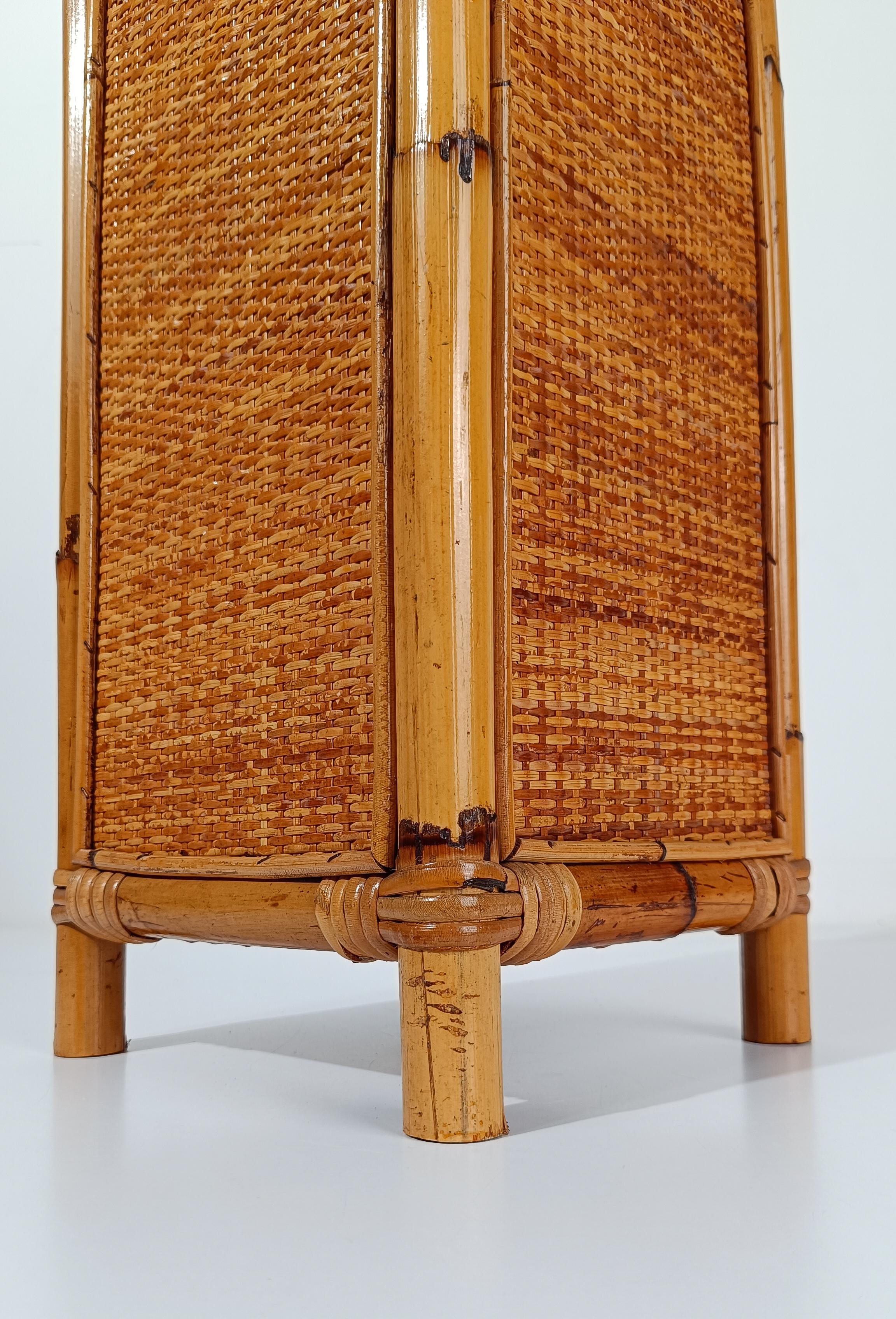 Mid 20th Century Modern Umbrella Stand in Bamboo, Cane and Rattan Webbing, Italy For Sale 3