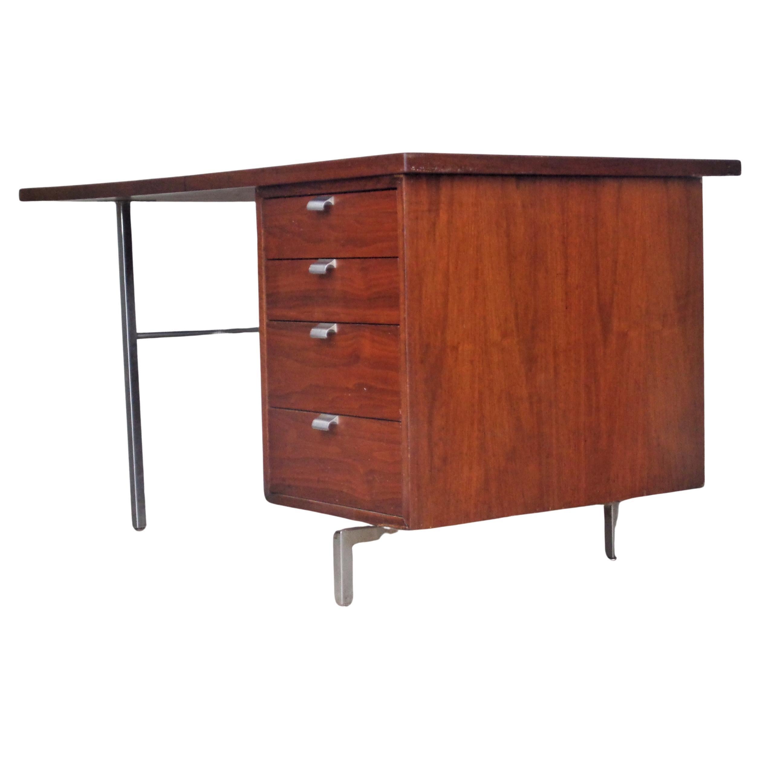 American  Mid Century Modern Walnut and Steel Desk by Robert John