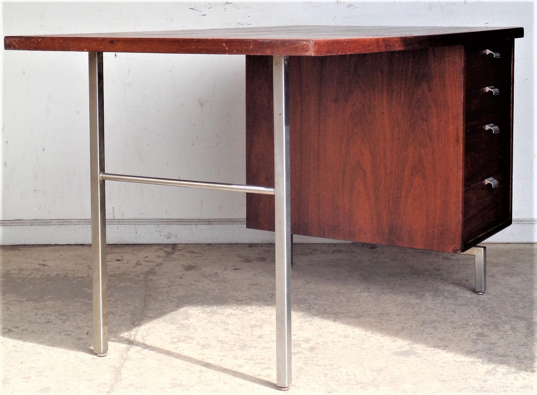  Mid Century Modern Walnut and Steel Desk by Robert John In Fair Condition In Rochester, NY