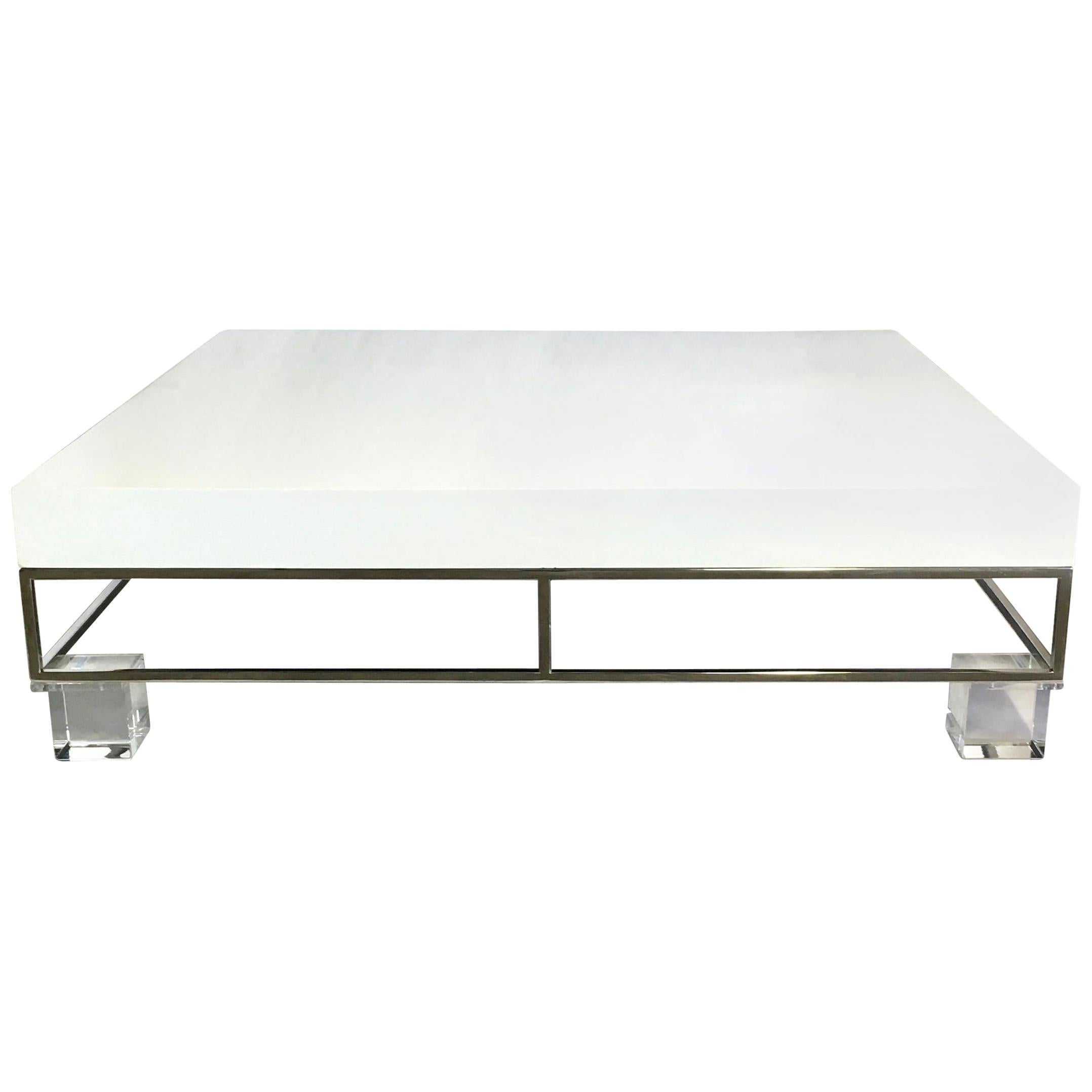 Mid-20th Century Modern Willy Rizzo Style Lacquered and Chrome Lucite Leg Table For Sale