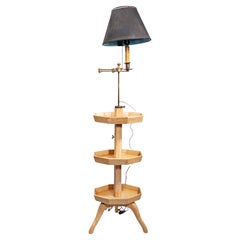Mid-20th Century Modern Parchment-Covered Wood Three-Tier Floor Lamp, France