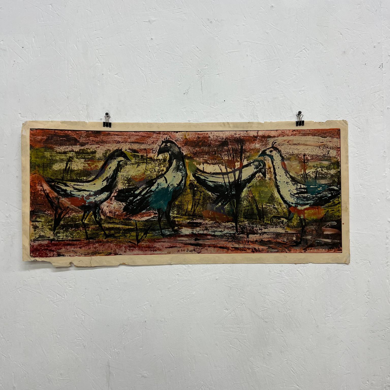 Mid-Century Modern Milieu du 20e siècle Moderniste Artwork Oiseaux Abstrait Aquarelle Saul Steinlauf en vente