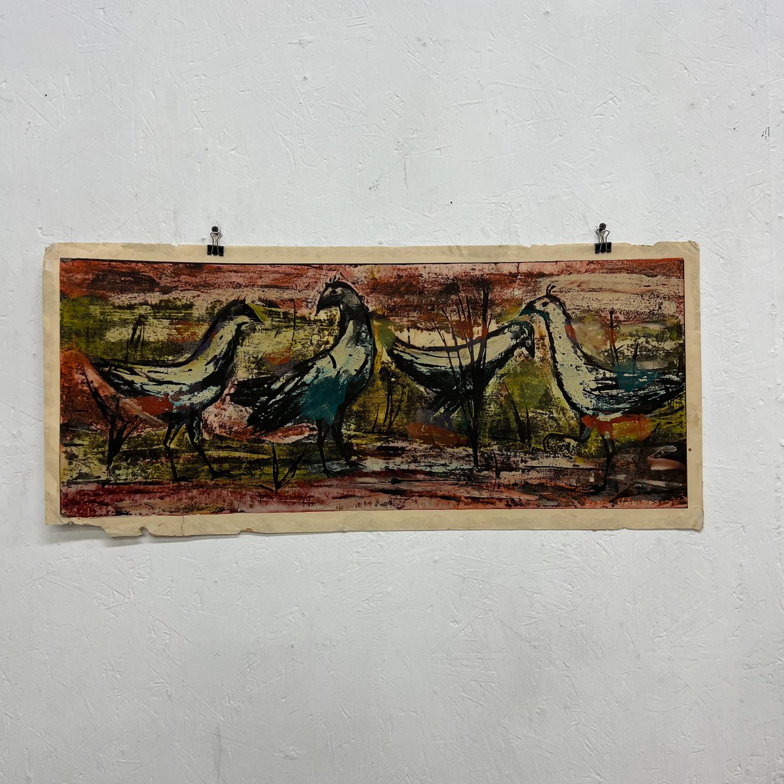 Abstraktes Aquarell mit Vögeln von Saul Steinlauf, Modernistisches Kunstwerk aus der Mitte des 20. Jahrhunderts (Moderne der Mitte des Jahrhunderts) im Angebot
