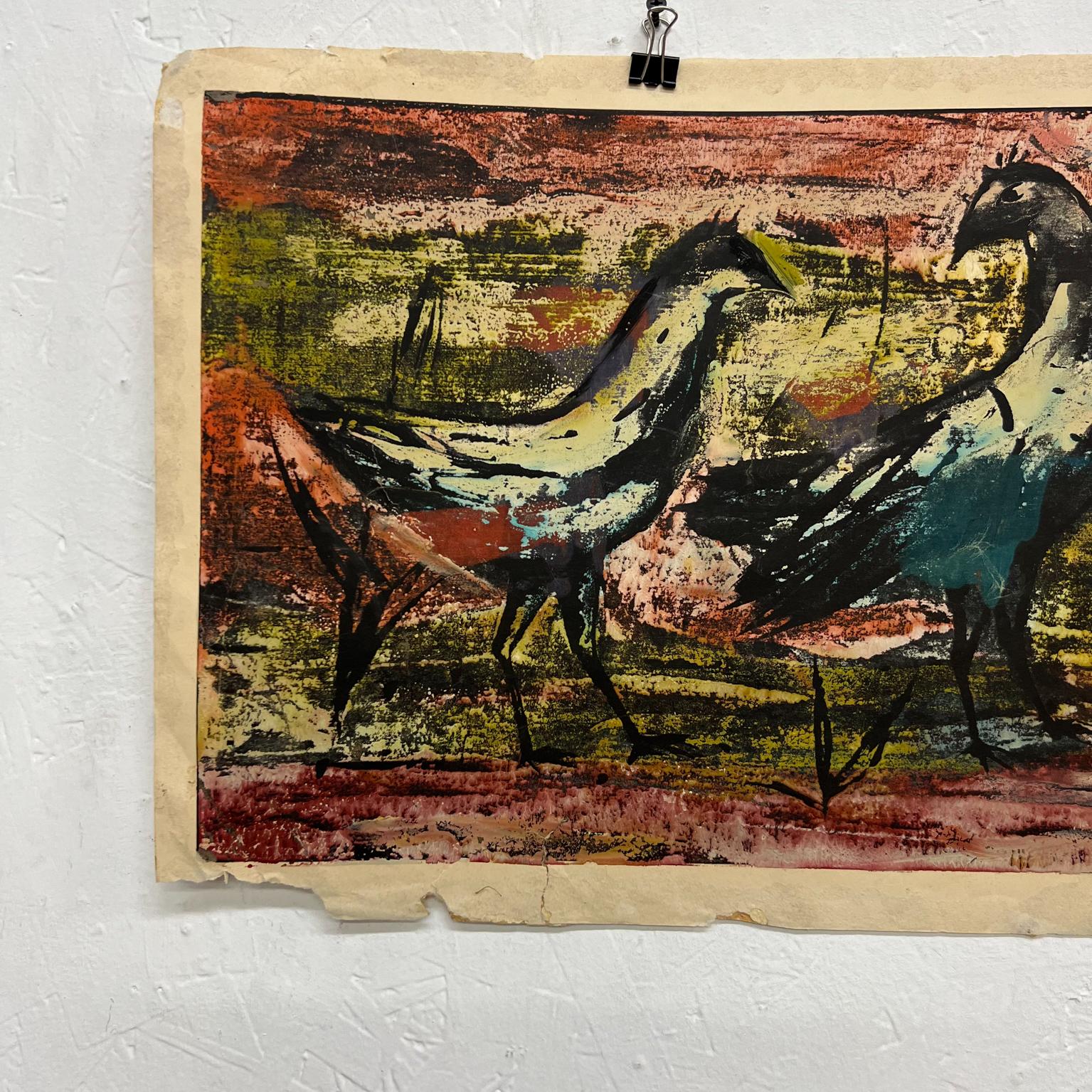 Mid-Century Modern Mid-20th Century Modernist Artwork Birds Abstract Watercolor Saul Steinlauf For Sale