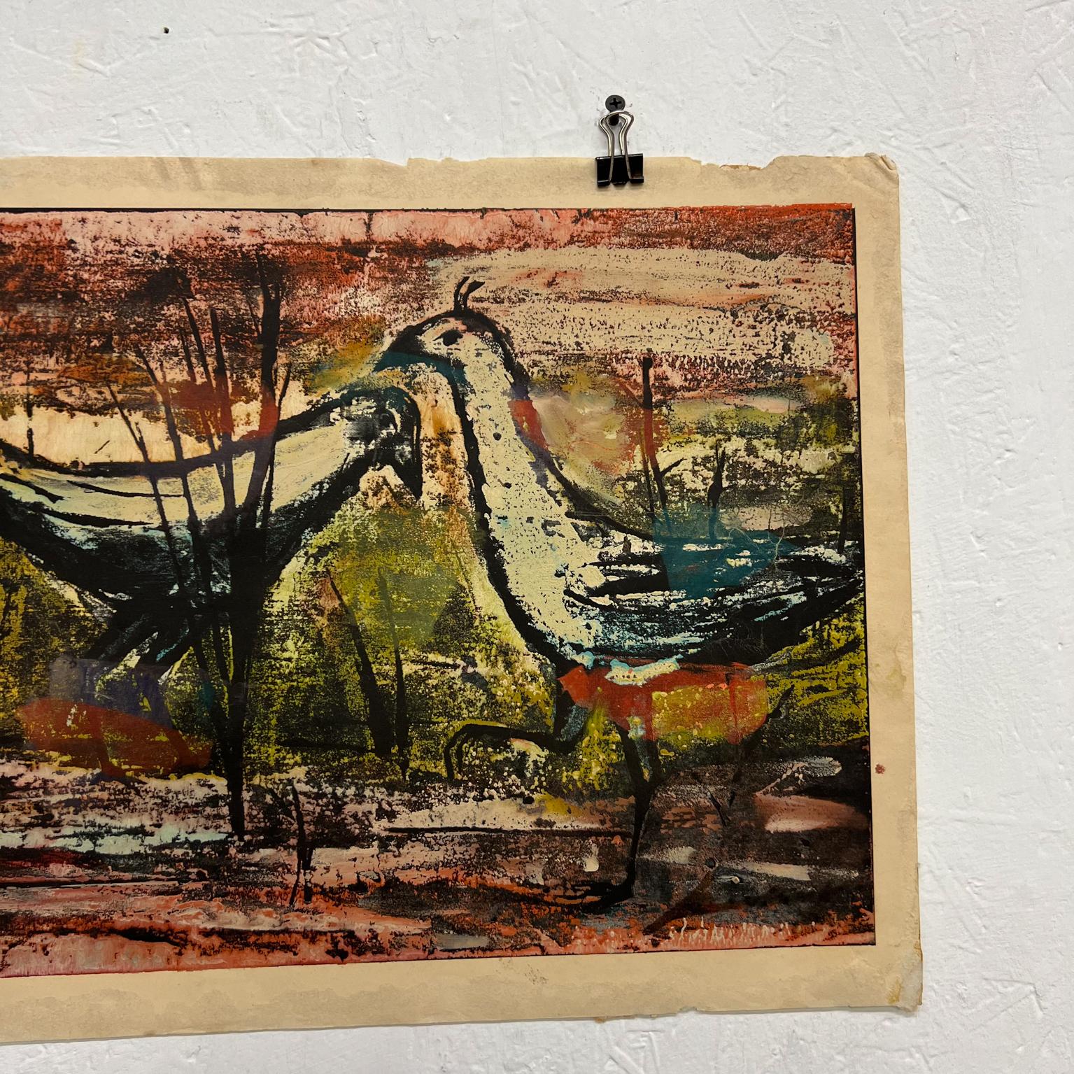 Papier Milieu du 20e siècle Moderniste Artwork Oiseaux Abstrait Aquarelle Saul Steinlauf en vente