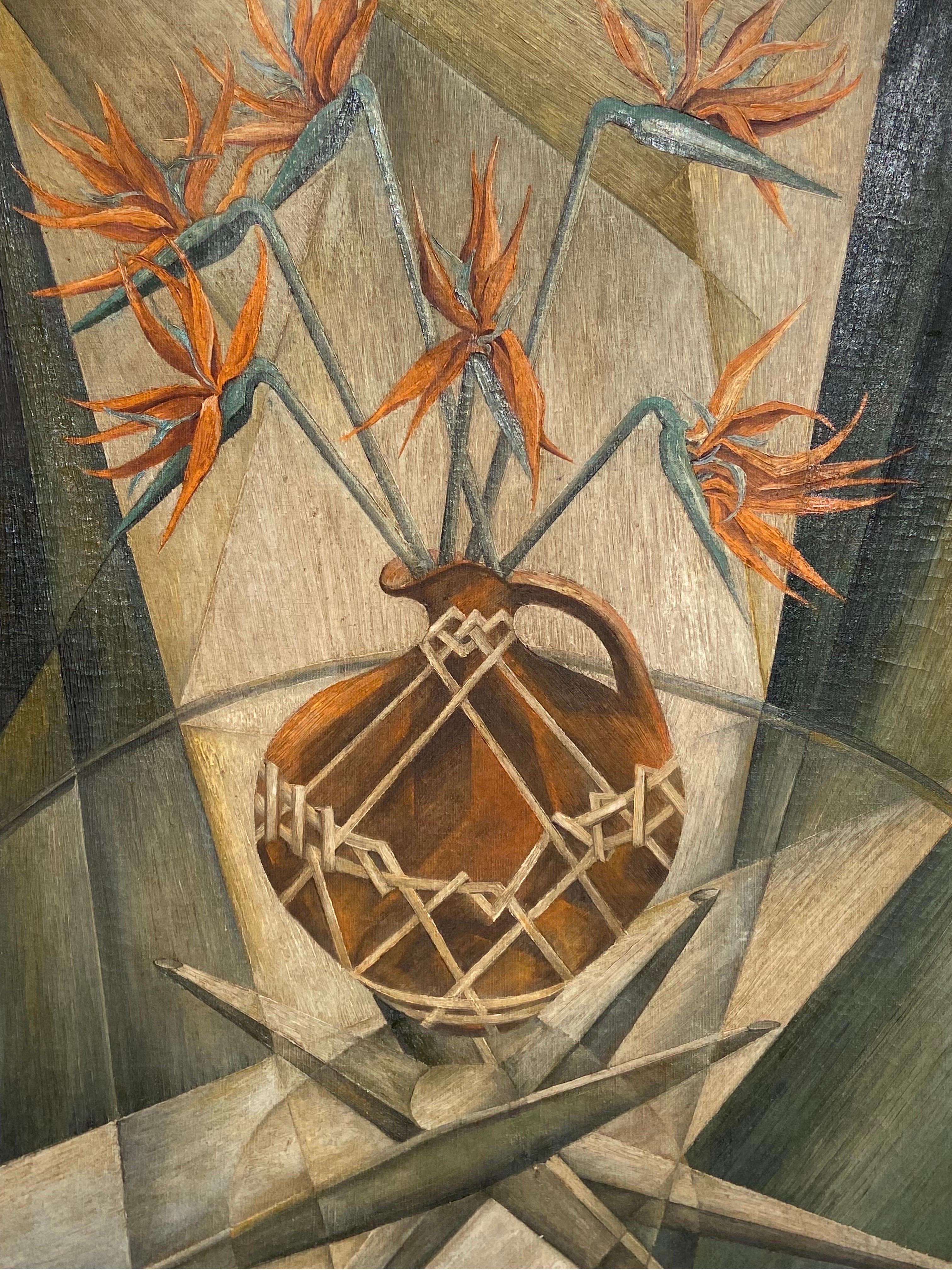 Mid 20th Century Modernist Bird of Paradise Still Life Painting, Cassetta Frame 3