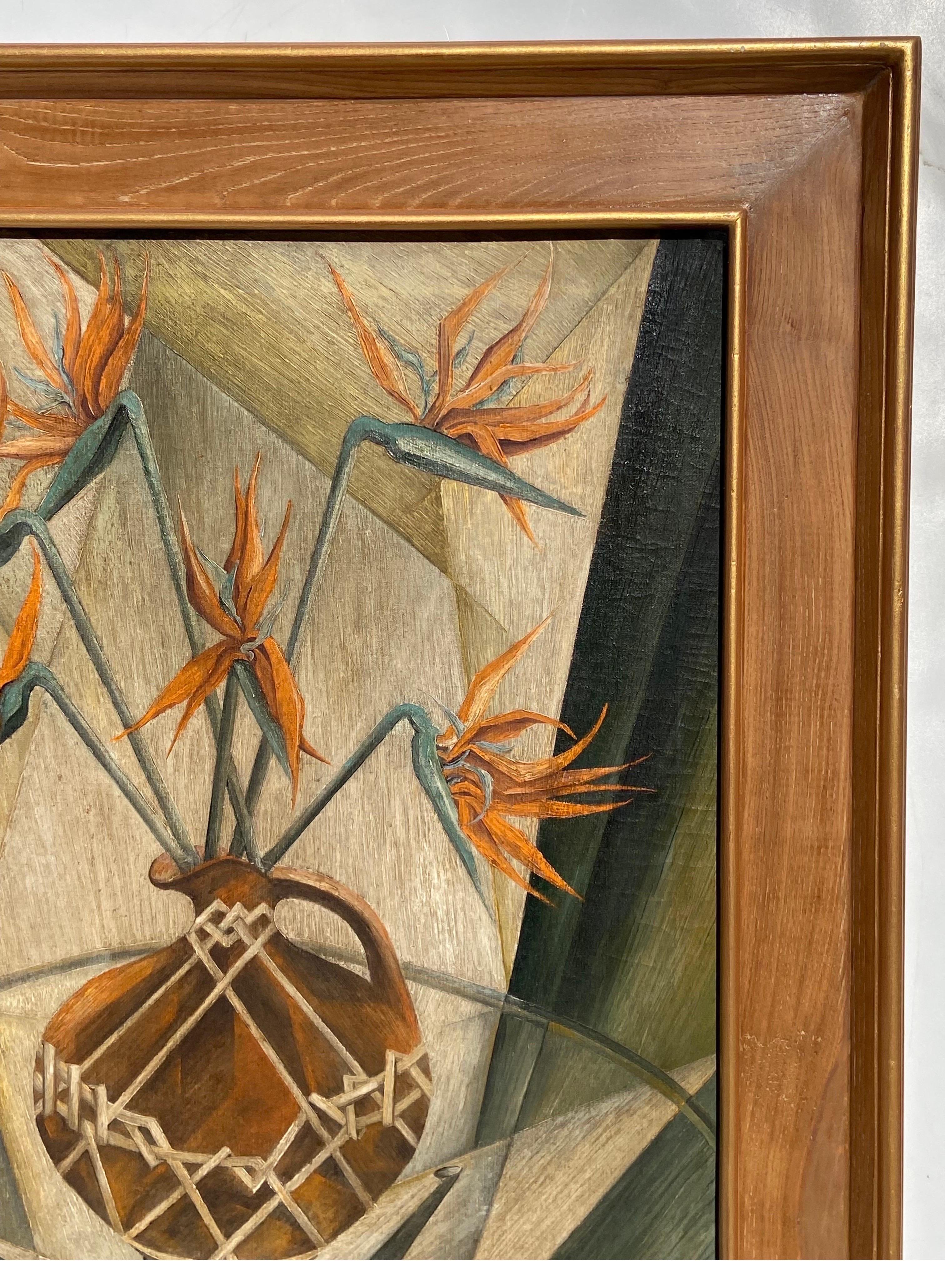 Mid 20th Century Modernist Bird of Paradise Still Life Painting, Cassetta Frame In Good Condition In Atlanta, GA