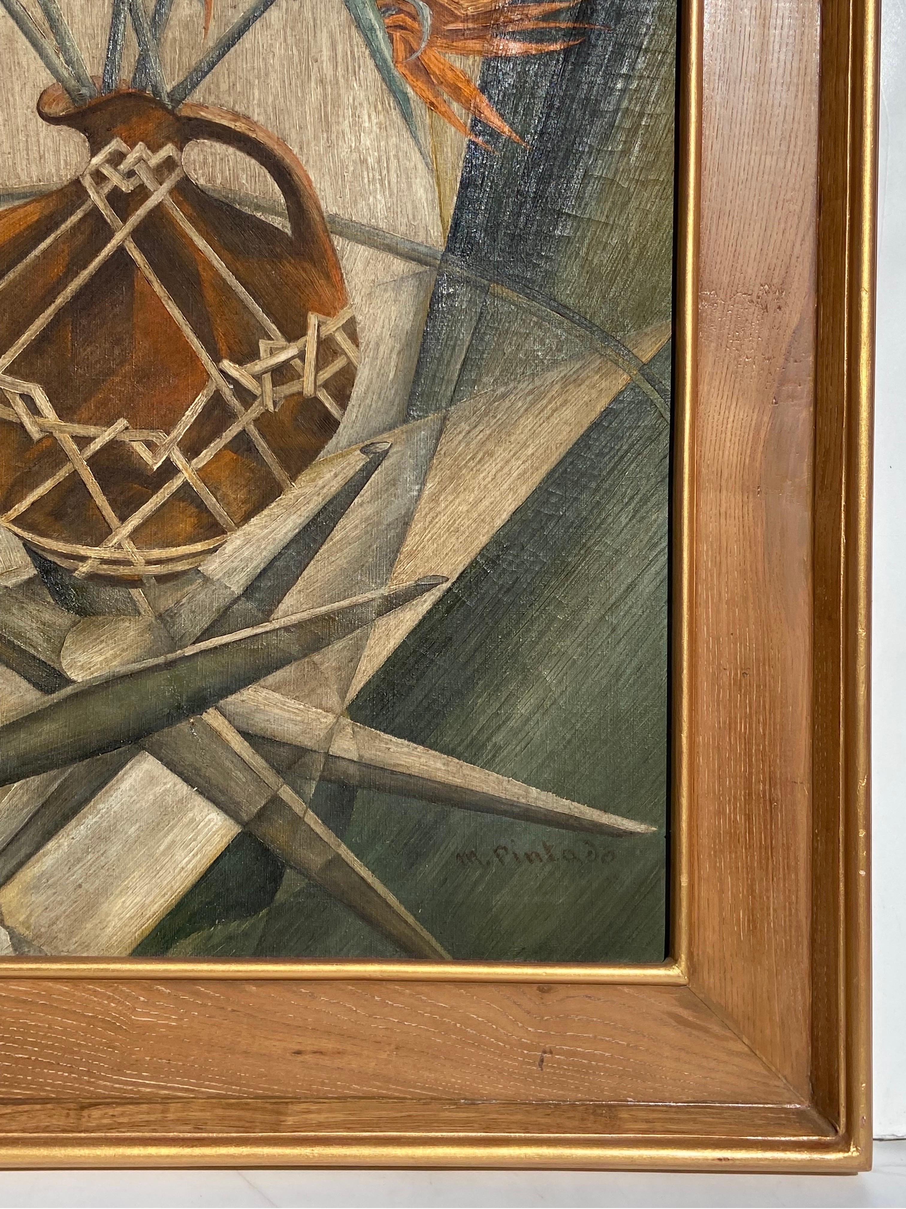 Canvas Mid 20th Century Modernist Bird of Paradise Still Life Painting, Cassetta Frame