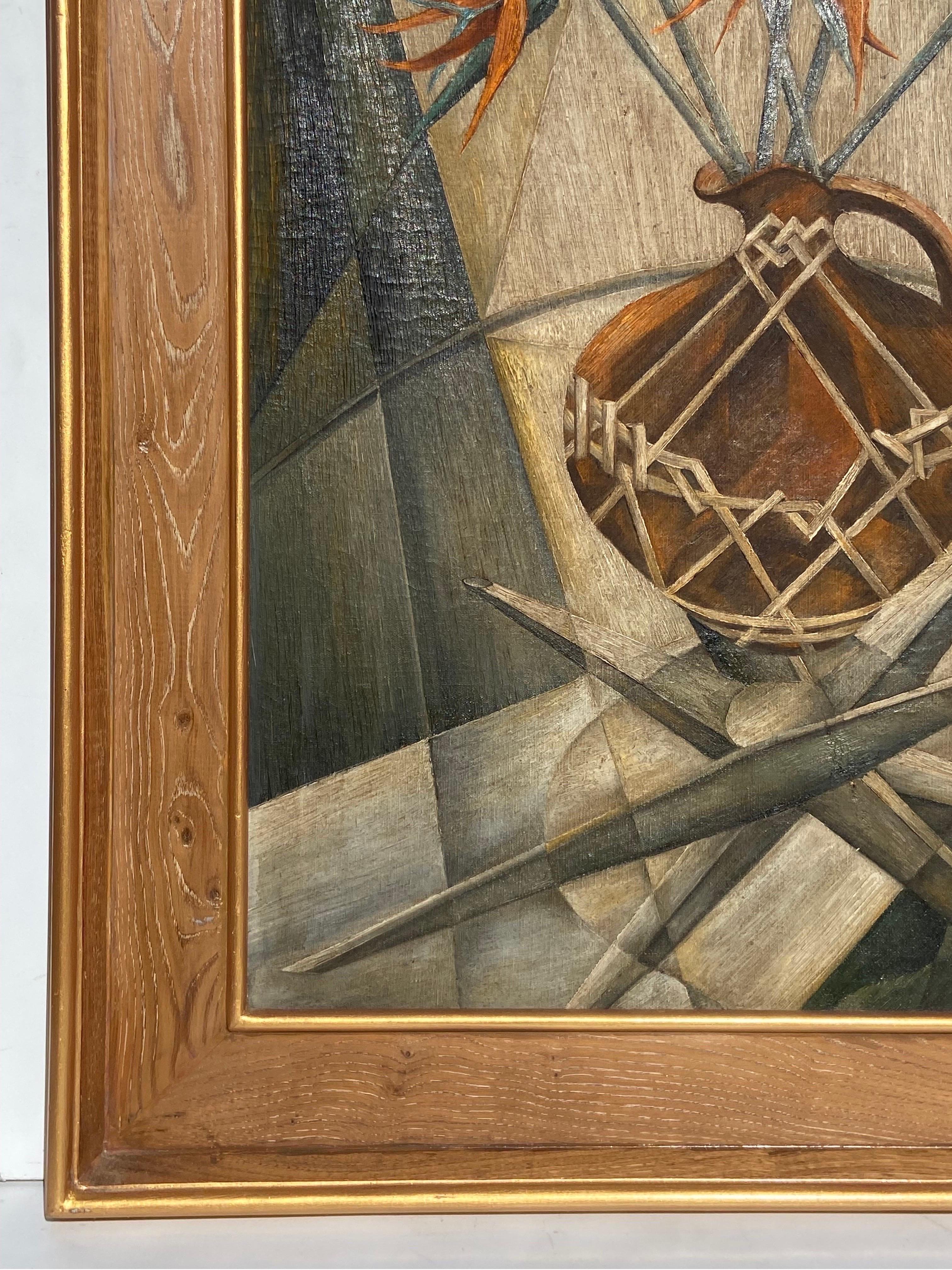 Mid 20th Century Modernist Bird of Paradise Still Life Painting, Cassetta Frame 1