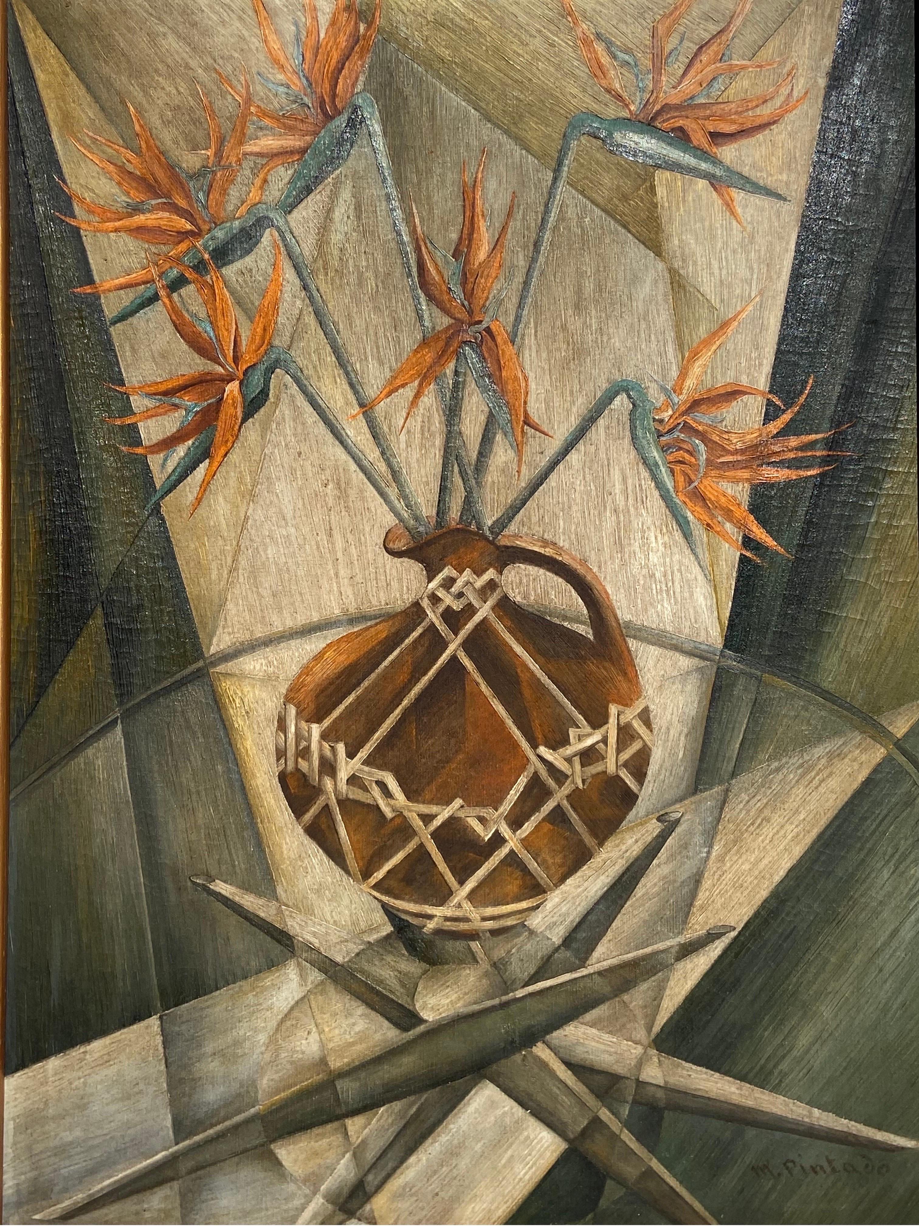 Mid 20th Century Modernist Bird of Paradise Still Life Painting, Cassetta Frame 2