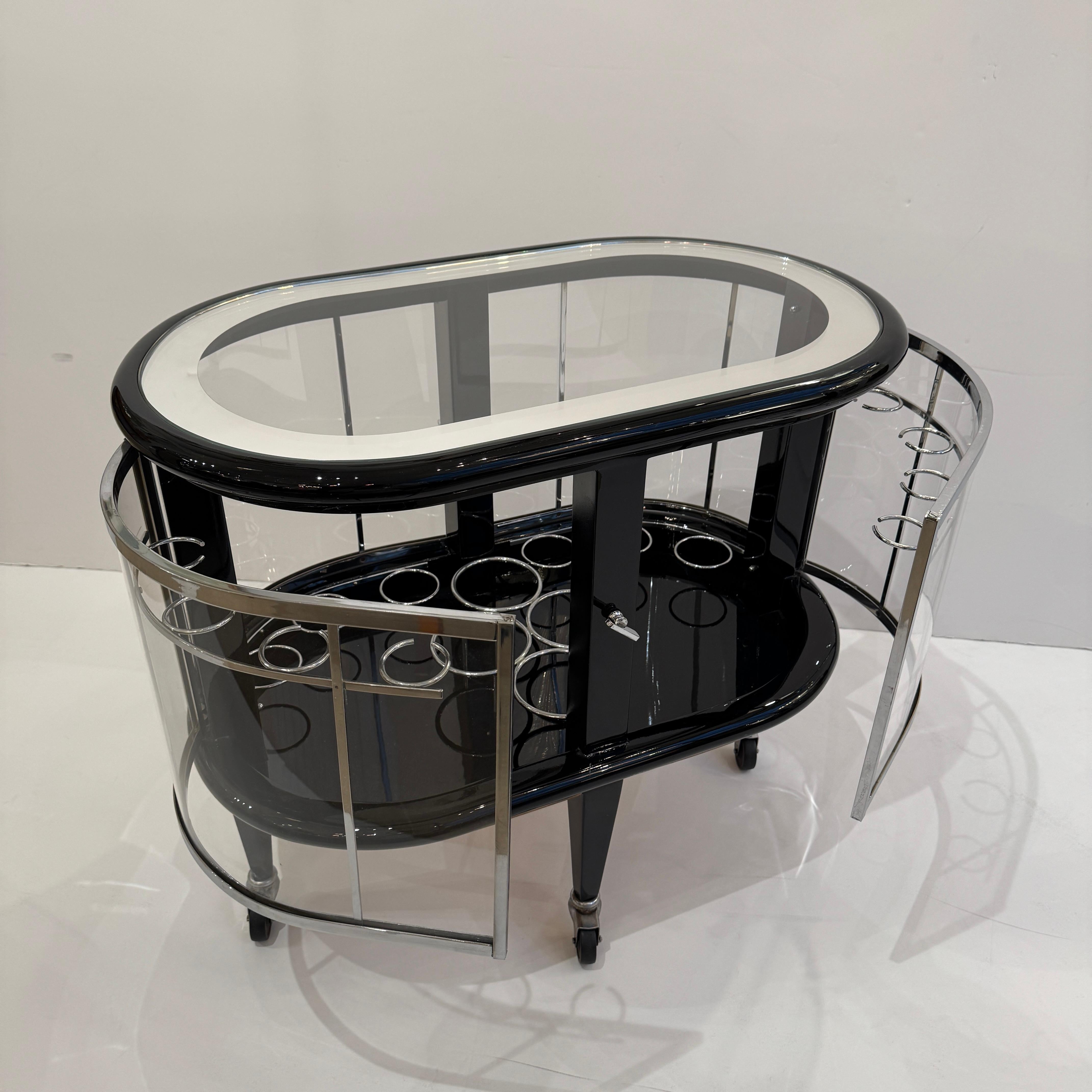 Italian Mid-20th Century Modernist Ebonized Bar Cart For Sale