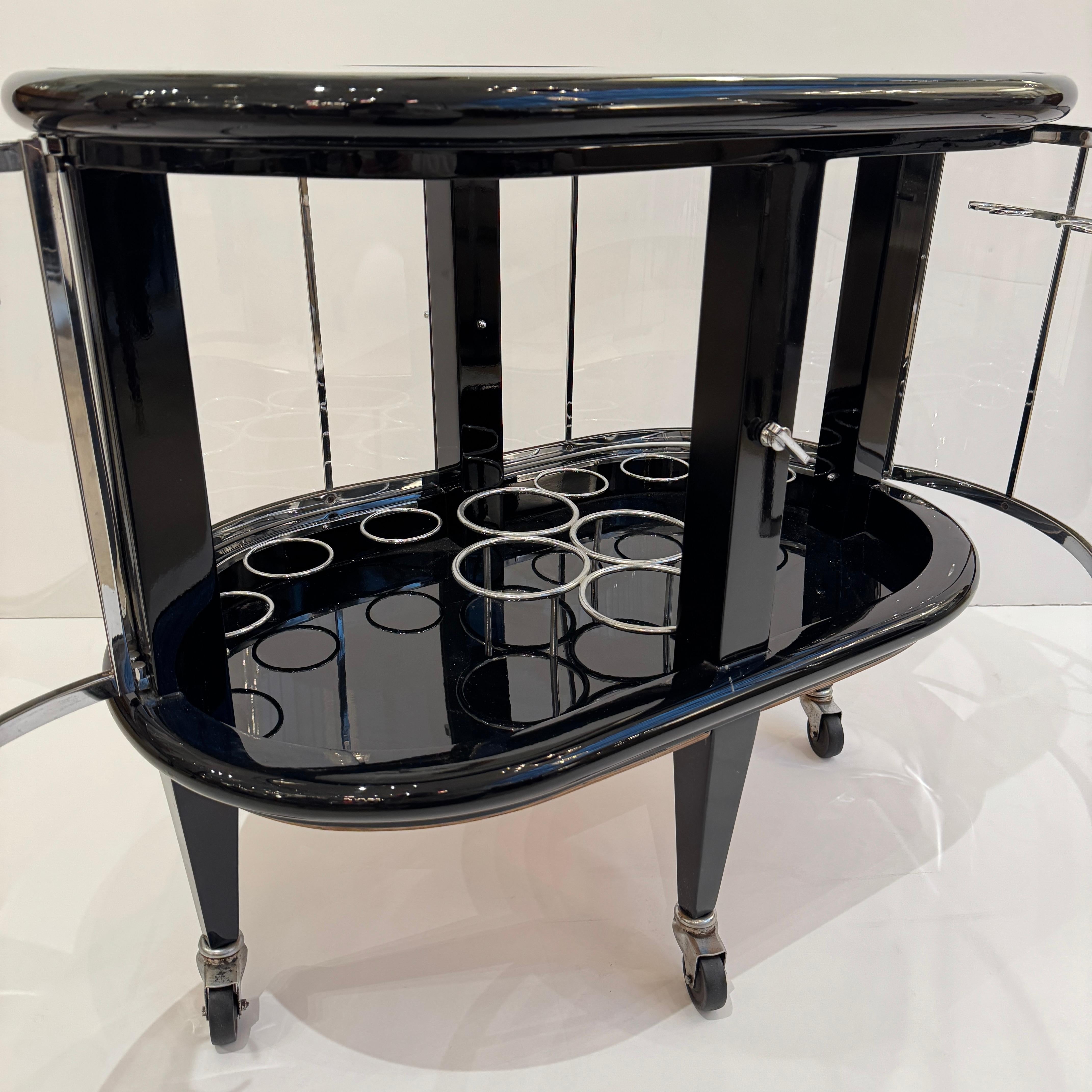 Art Glass Mid-20th Century Modernist Ebonized Bar Cart For Sale