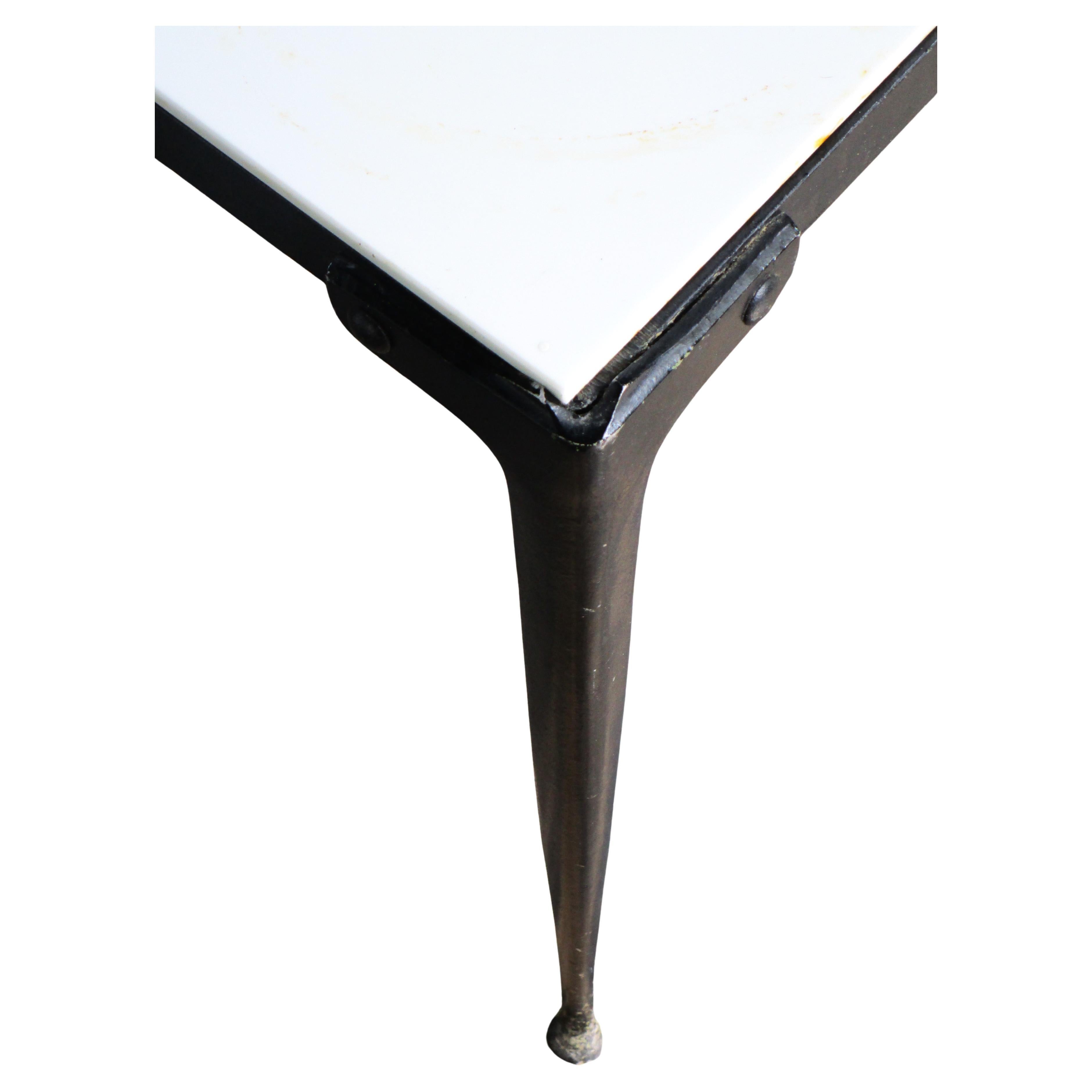Cast Modernist Enameled Aluminum Coffee Table w/ Vitrolite Top For Sale
