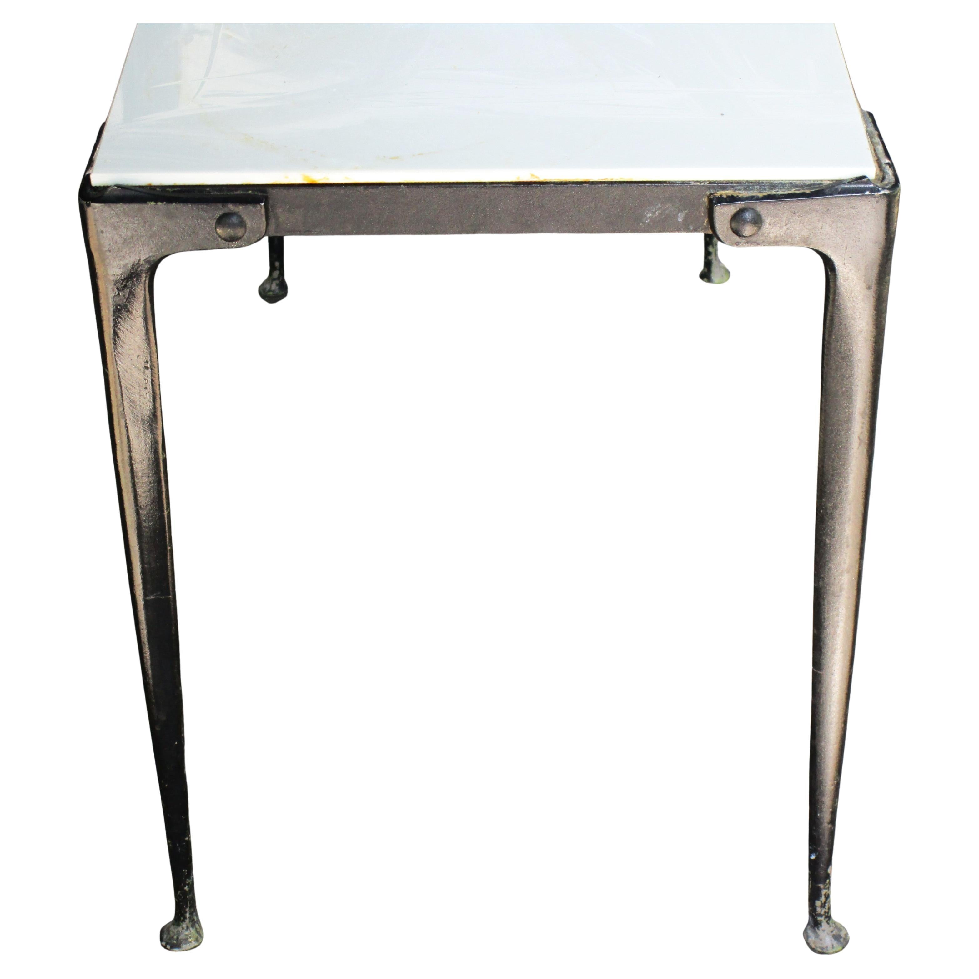 Modernist Enameled Aluminum Coffee Table w/ Vitrolite Top For Sale 1