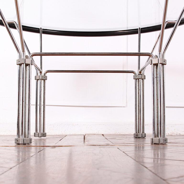 Moderne Table basse ronde en verre et chrome de style moderniste français du milieu du XXe siècle en vente