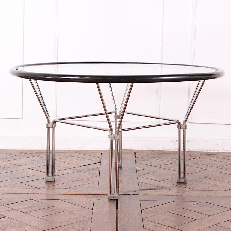 Mid 20th Century Modernist French Chrome and Glass Round Coffee Table For Sale 2