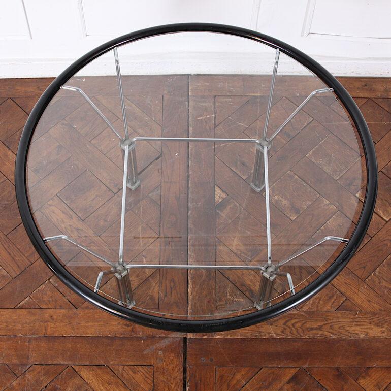 20ième siècle Table basse ronde en verre et chrome de style moderniste français du milieu du XXe siècle en vente