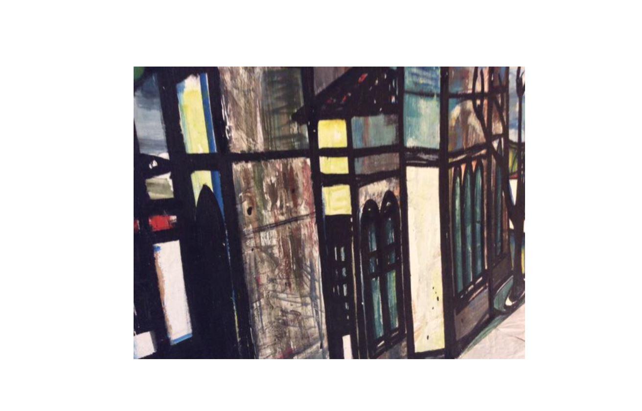 Peinture à l'huile moderniste française du milieu du 20e siècle représentant une église en vente 6
