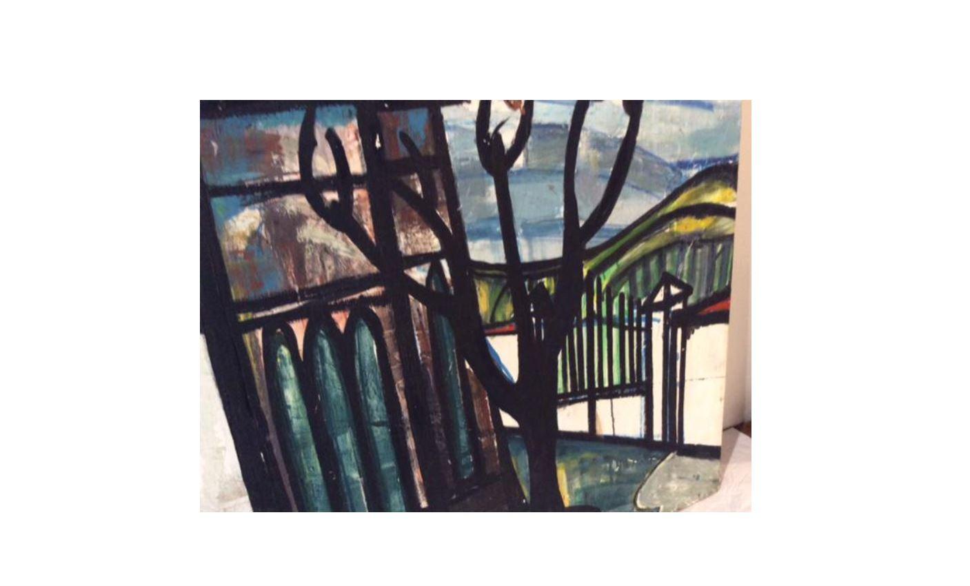 Mid-20th Century Modernist French Oil Painting of a Church For Sale 9